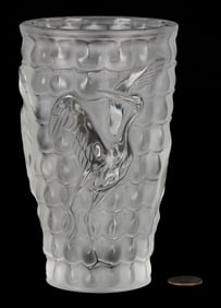 Lalique Vase with Crane Design, "Ibis"
