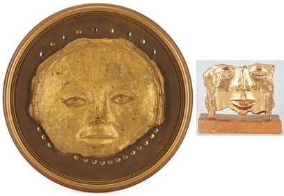 2 Olen Bryant Gilt Face Mask Sculptures Incl. Signed