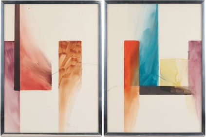 2 Lucille Davis Grimm Abstract Watercolor Paintings