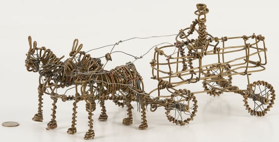 Vannoy Streeter Wire Sculpture, Horse Drawn Wagon