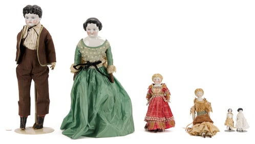 Group of 6 China & Parian Head Dolls