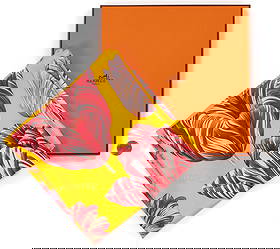 Hermes Silk Twill Scarf, Tulipomanie: Hermes multi-color silk scarf, Tulipomanie, designed by Aline Honore for Hermes in 2023 and featuring various tulips on a mustard ground. Retains the original Hermes box – approximately 35