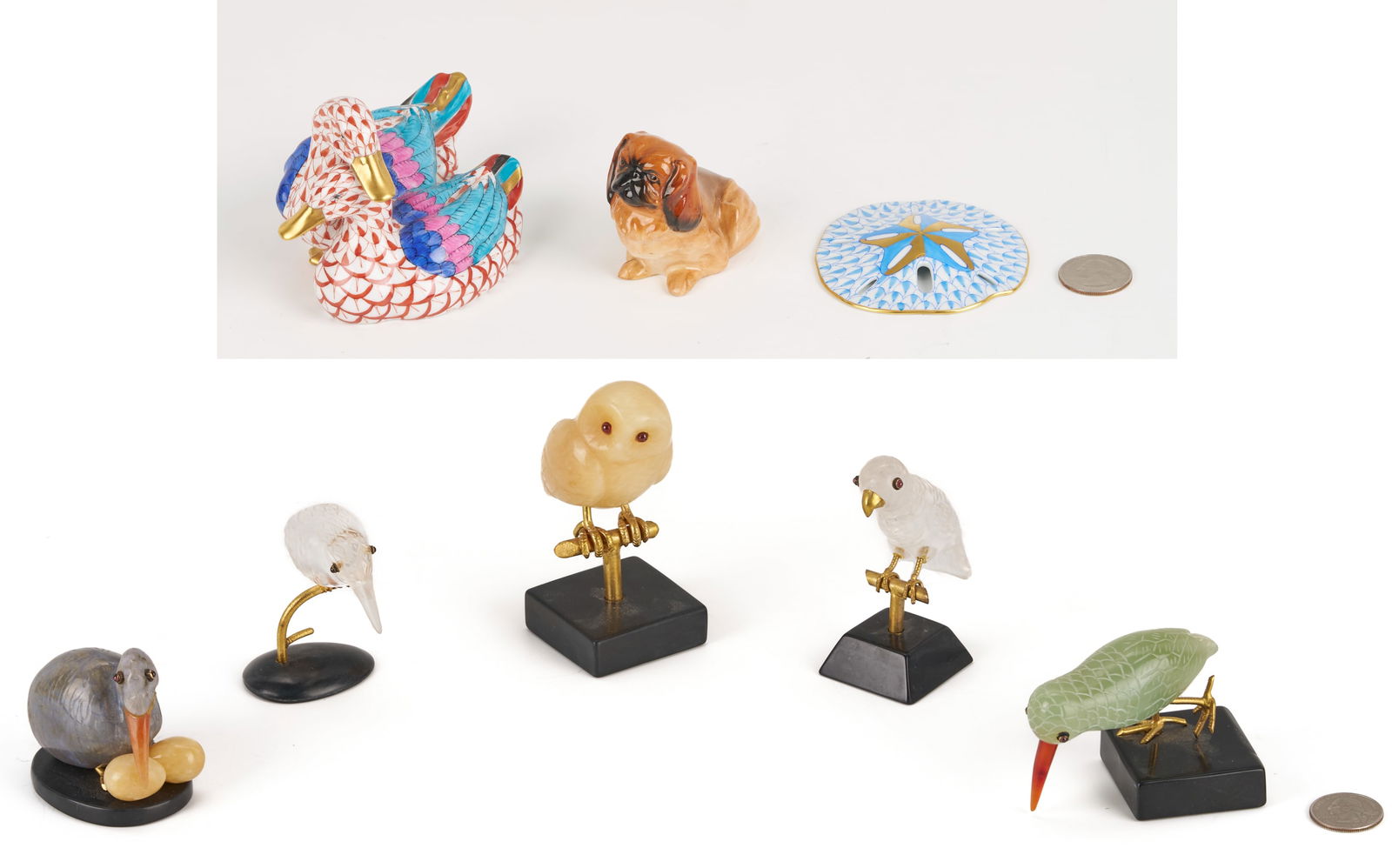 8 Porcelain & Hardstone Figures: Herend, Royal Doulton, Birds (1 of 20)