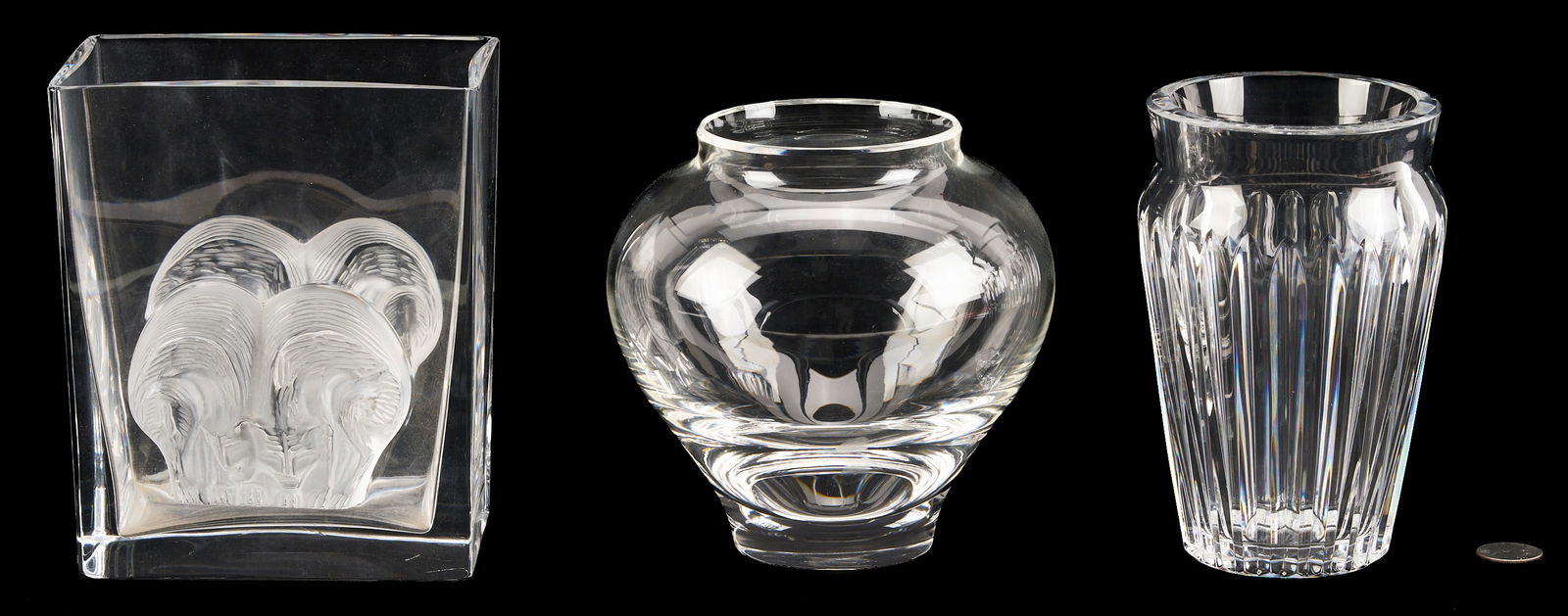 3 Clear Art Glass Vases: Lalique, Baccarat, & Steuben (1 of 18)