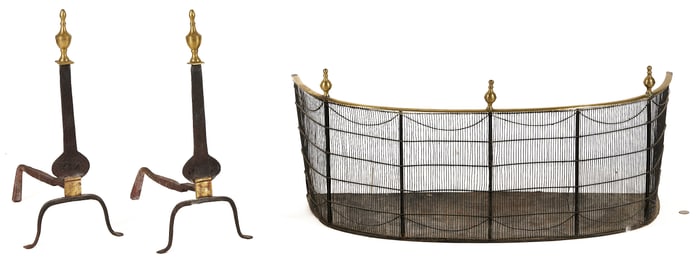 American Federal Fireplace Wire Fender & Andirons