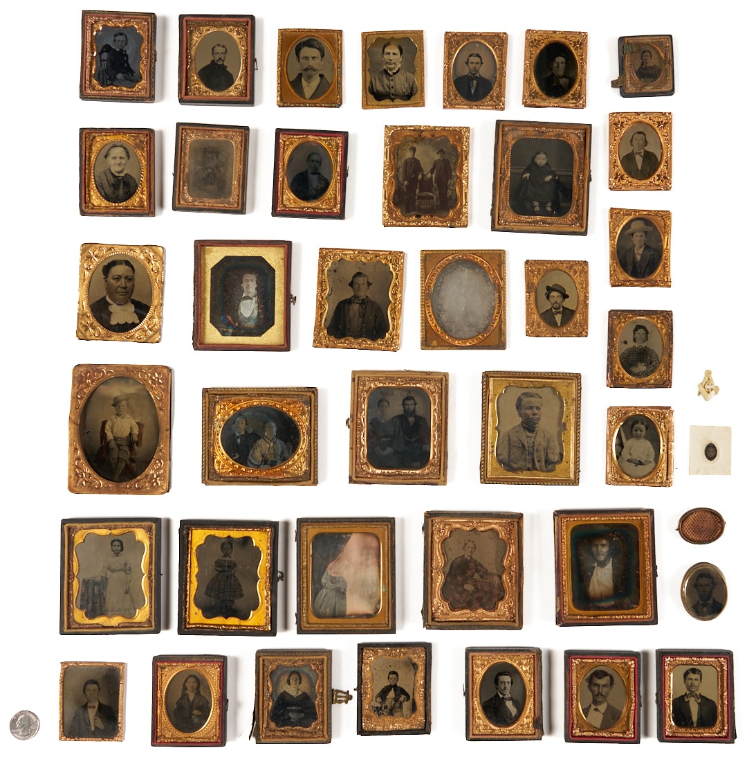 Collection of 38 Tintypes, Ambrotypes, Daguerreotypes plus Carved Masonic (1 of 18)