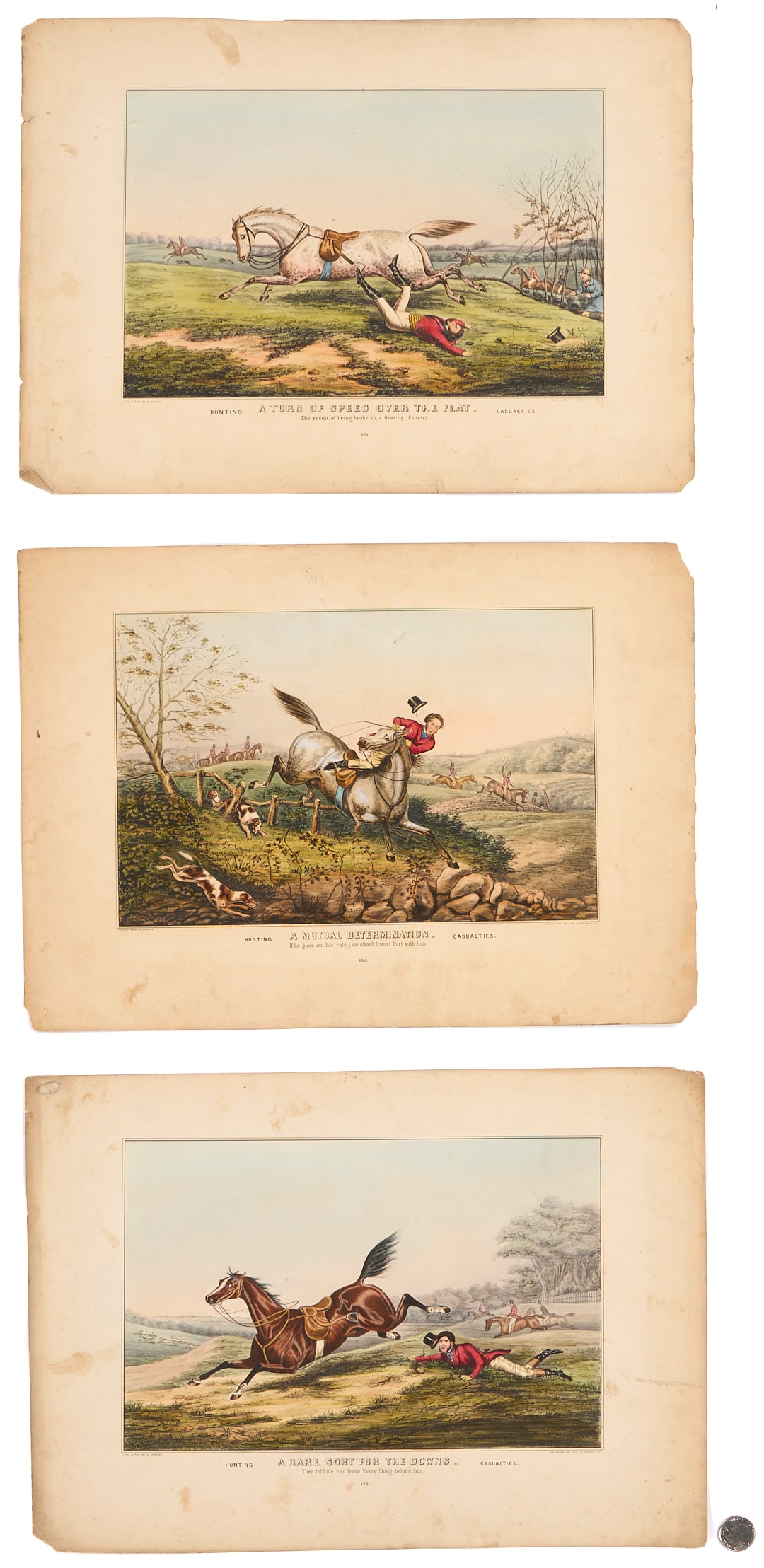 Three Nathaniel Currier Equestrian Lithographs, Hunting Casualties (1 of 14)