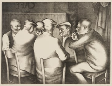 Kenneth Miller Adams Lithograph, Card Players
