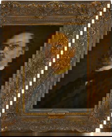 O/C American School Portrait of Man, The Schoolmaster, 19th C.