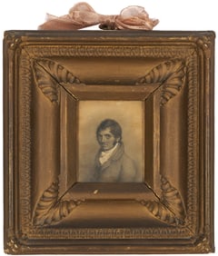 Miniature Portrait Drawing of a Gentleman, American School, 19th c.