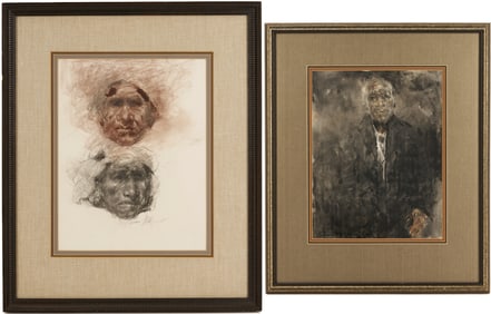 2 Ramon Kelley Conte Crayon Portrait Drawings