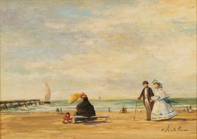 C. Sainte Beuve O/B French Seascape, "Plage de Deauville"