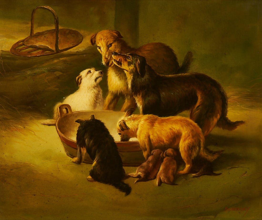 O/C Painting After Edwin Landseer, A Highland Breakfast: Oil on canvas painting after Sir Edwin Henry Landseer's (English, 1802-1873) c. 1834 painting "A Highland Breakfast," in the collection of the Victoria and Albert Museum, Londo