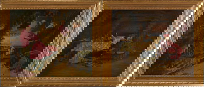 2 Satirical Religious Paintings After J. Georges Vibert and Toby Rosenthal