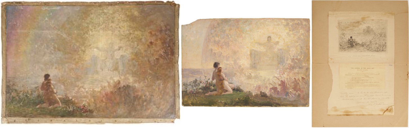 2 Carl Gutherz O/C Studies for Evening of the 6th Day Plus Sketch: Two (2) Carl Gutherz or Guthers (Tennessee/Missouri, 1844-1907) oil on canvas paintings, both studies for the artist’s monumental 1893 painting “The Evening of the Sixth Day,” plus s