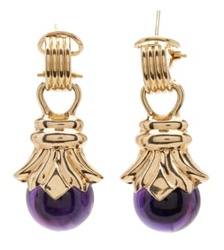 14K Gold & Amethyst Post Earrings