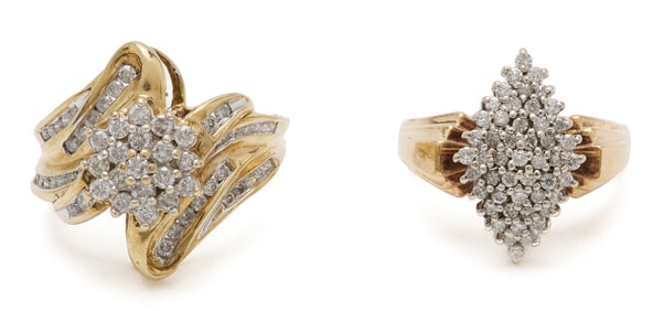 2 10K Gold & Diamond Cluster Rings