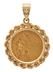 1911 Indian $2.5 14K Gold Pendant
