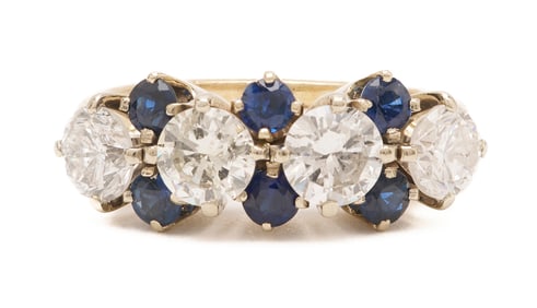 14K Yellow Gold Diamond & Sapphire Line Ring