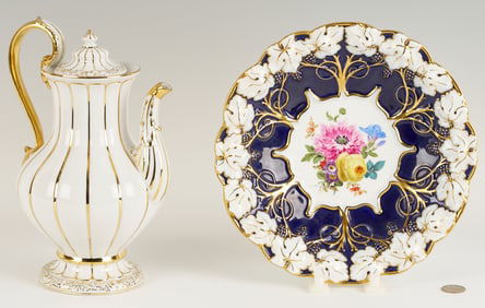 2 Meissen Porcelain Items, Coffee Pot & Bowl
