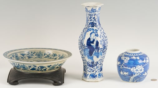 3 Chinese Blue & White Porcelain Items