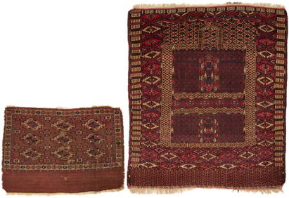2 Antique Yomud or Yomut Turkmen Rugs, Chuval and Ensi