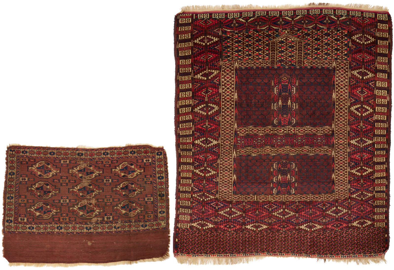 2 Antique Yomud or Yomut Turkmen Rugs, Chuval and Ensi