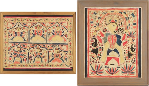 2 Madhubani Ink & Watercolor Paintings, Devi Durga