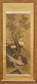 Framed Chinese Scroll with Birds