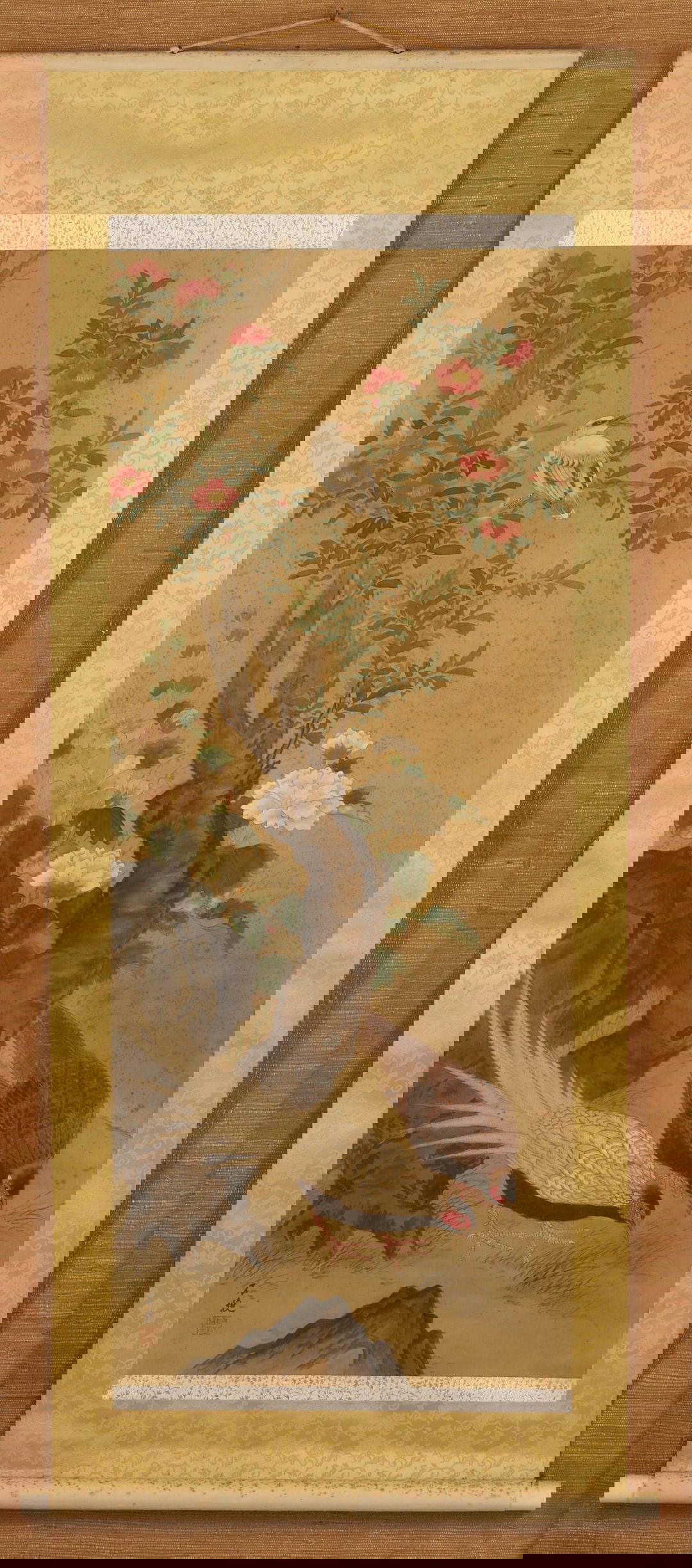 Framed Chinese Scroll with Birds