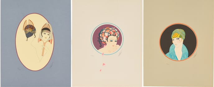 3 Signed Erte Lithographs, The Turban Suite Incl. The Mirror, Rose Turban, & Yellow Turban
