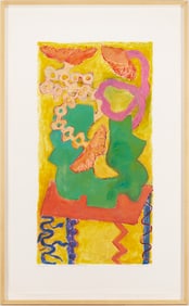 Kalani Engles Monotype, Sunflowers on an Orange Table