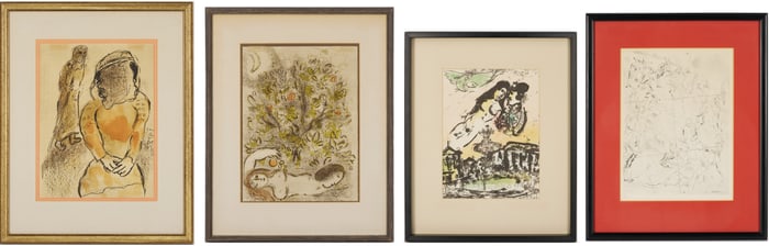 3 Chagall Framed Lithographs Plus Jules Pascin Etching, At the Ball