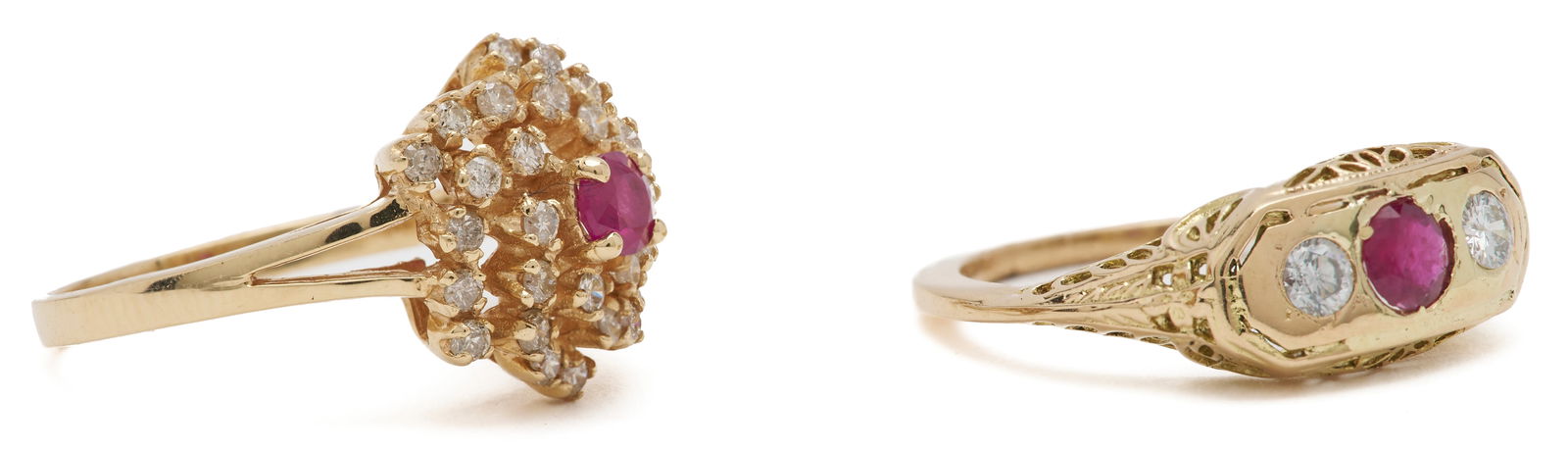 Two 14K Gold, Ruby, & Diamond Rings - 2