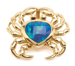 14K Gold & Opal Crab Pendant
