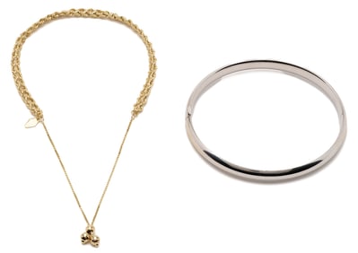 Two 14K Gold Bracelets - Bangle & Rope