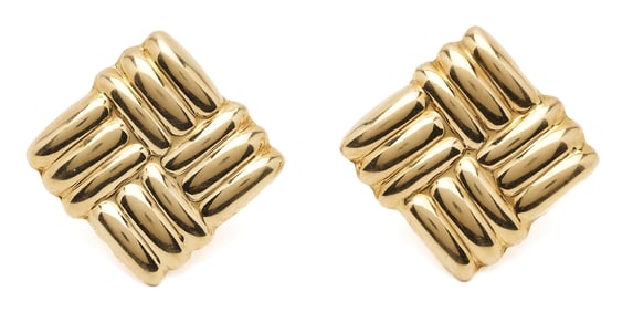 14K Yellow Gold Square Woven Italian Earrings