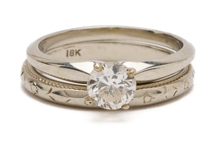 18K Gold & Diamond Engagement Ring and 18K Gold Band