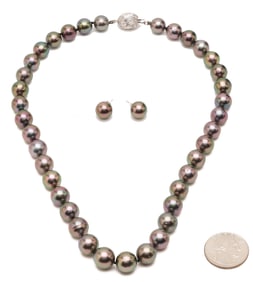 Tahitian Pearl Necklace & Earrings