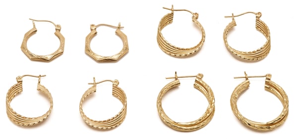 4 Pairs 14K Gold Earrings