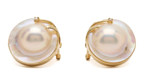 14K Gold Mabe Pearl Earrings