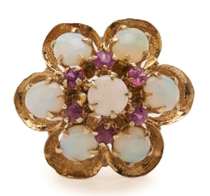 18K Gold, Opal & Ruby Ring