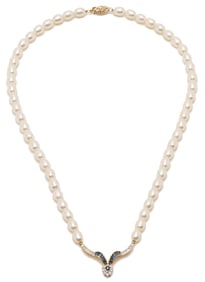 14K Gold, Pearl, Diamond, & Sapphire Necklace