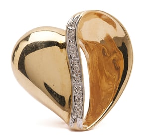 14K Gold & Diamond Heart Brooch
