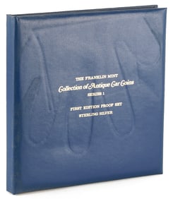 2 Franklin Mint Antique Car Sterling Silver Medallion Albums, 12 oz.