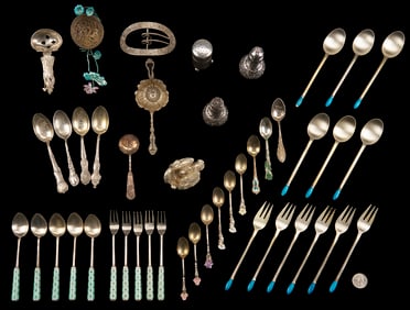 44 Novelty and Enameled Silver Items incl. Chinese