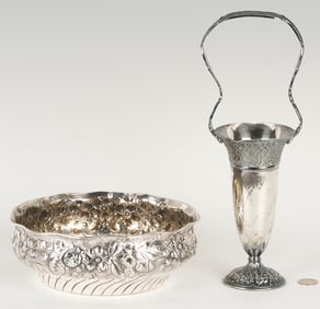 Gorham Sterling 8 in. Bowl plus Victorian Silverplated Vase