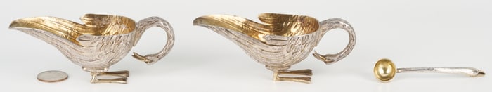 Pair Jose Marmolejo Tane Silver Swan Salts and Spoon