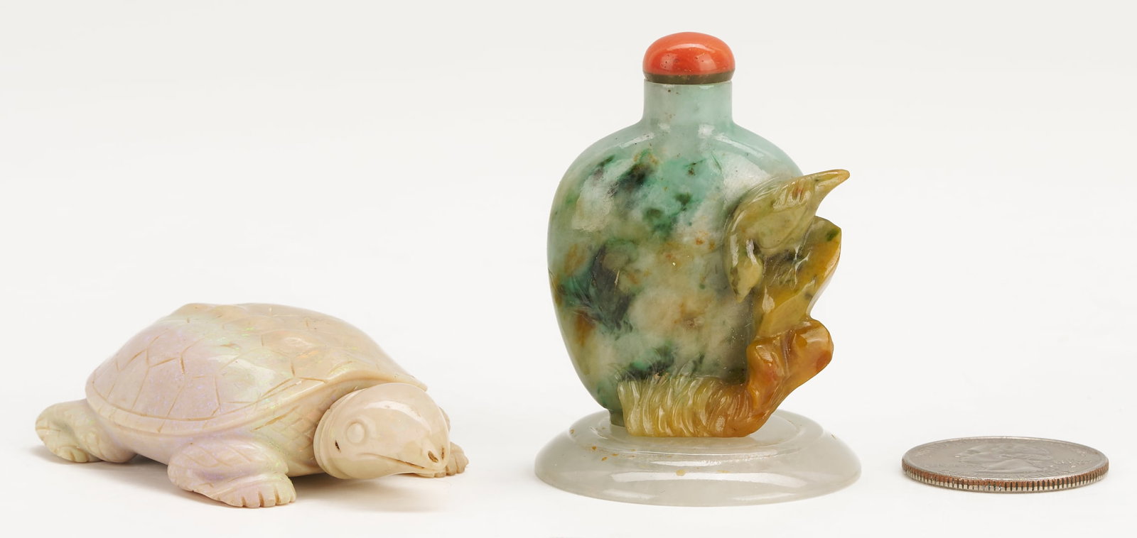 2 Snuff Bottles: Opal Turtle Form and Jade (1 of 18)