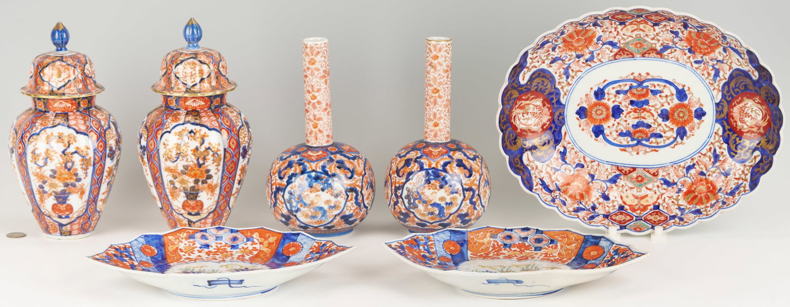 7 Pcs. Japanese Imari, incl. Bottles, Fan Dishes (1 of 20)